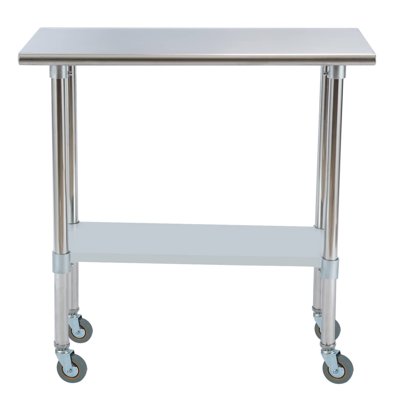 Stainless Steel Commercial Kitchen Work Table with Undershelf & Casters - 30