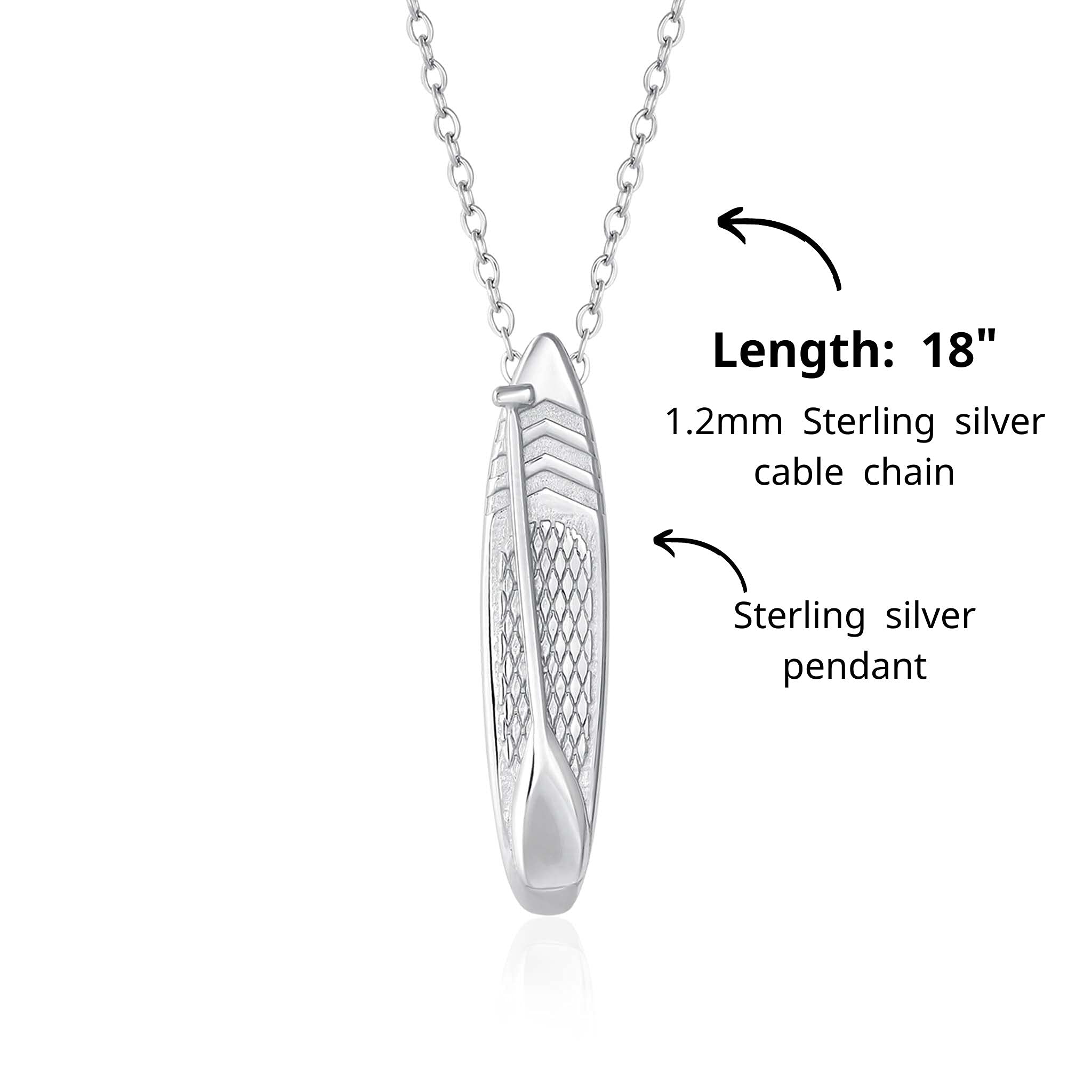 Sterling Silver Paddle Board Charm Necklace - 18 Inch Adjustable Chain for Women, Surfing Jewelry Gift for Beach Lovers & Water Sports Enthusiasts