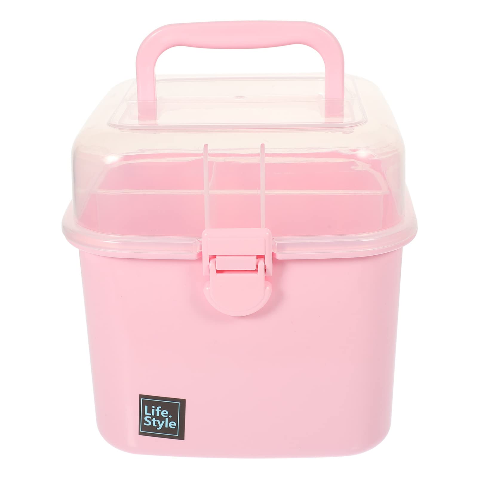 Beavorty Plastic Storage Box with Removable Tray - Multipurpose Organizer for Art Supplies, Crafts & Cosmetics - Pink Storage Case for Home, Office & Travel Organization