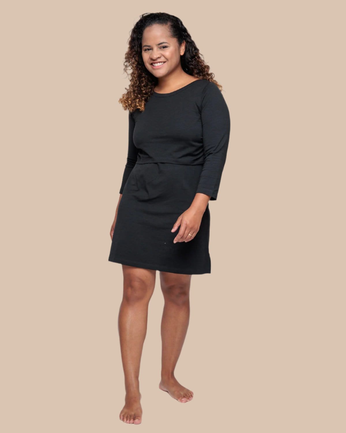 Comfortable Cotton Nursing Tunic Dress in Charcoal - Perfect for Maternity Wear, Breastfeeding & Everyday Outfits