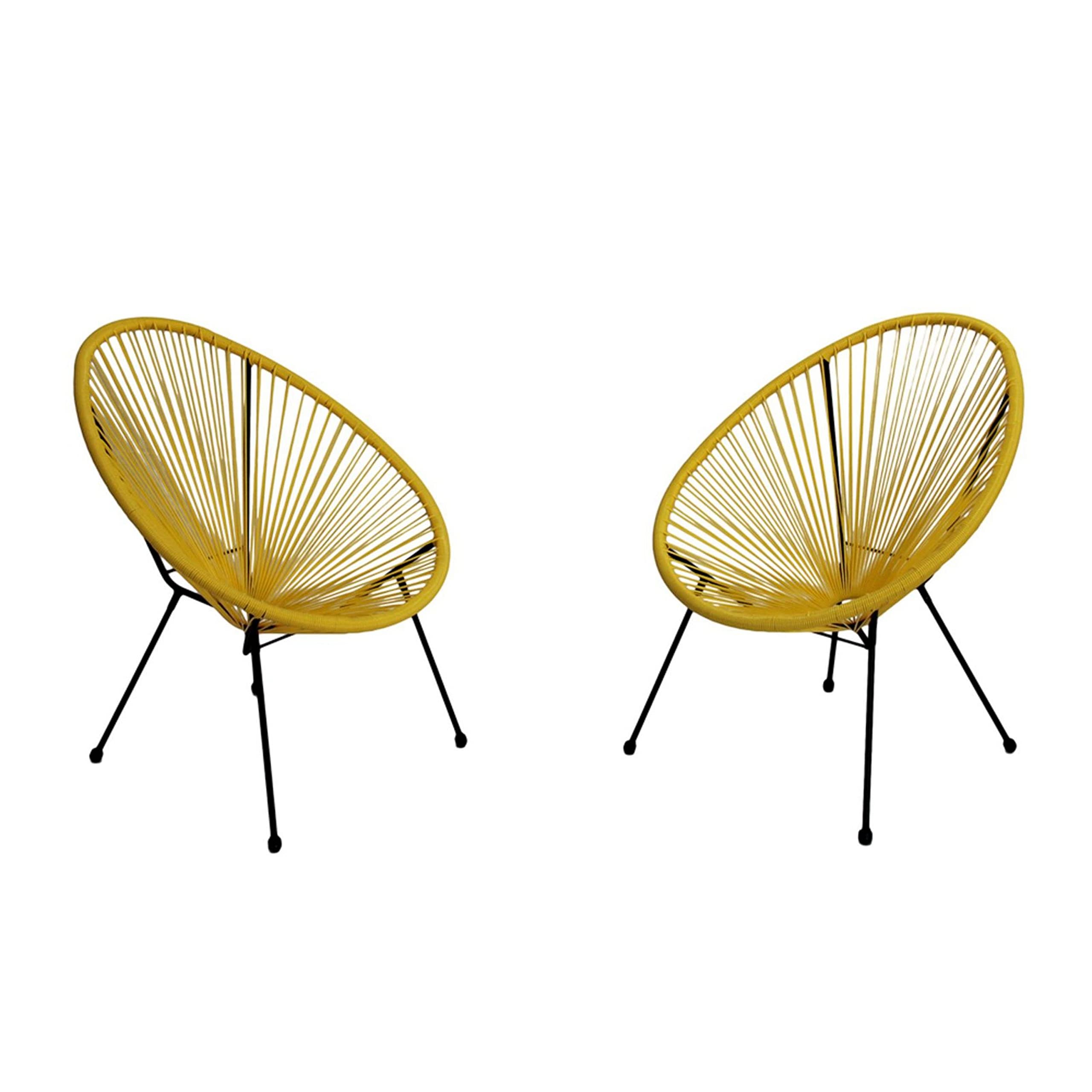 **Acapulco Woven Lounge Chair Set of 2 - Yellow Rattan Patio Furniture for Indoor & Outdoor Use - Perfect for Poolside, Garden, or Living Room Relaxation**