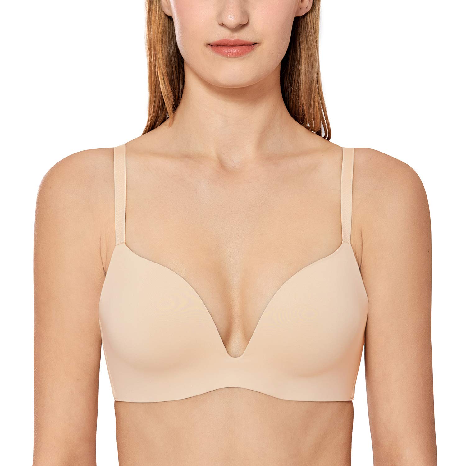 Meliwoo Women's Push Up Plunge Bra - Seamless Padded Wireless T-Shirt Bras for Everyday Comfort & Support | Perfect for Work, Gym & Casual Wear