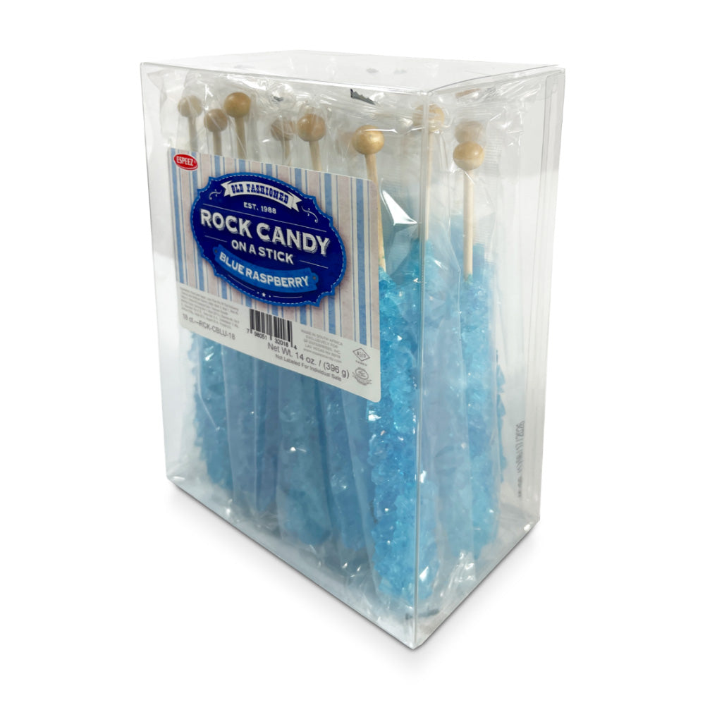 Espeez Old Fashioned Blue Raspberry Rock Candy - 18ct Box | Classic Hard Candy for Parties, Gifts & Dessert Toppings