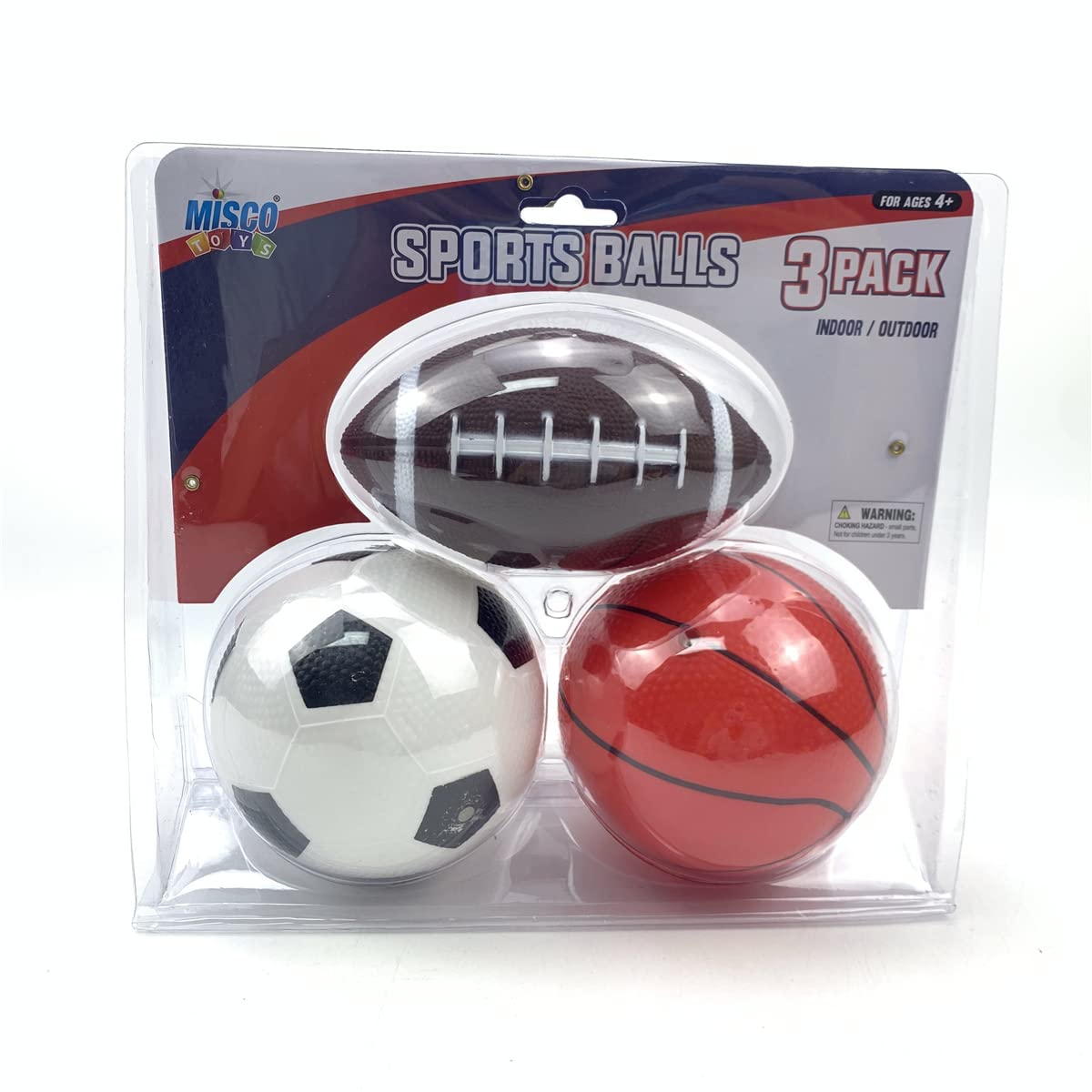 Misco Toys 3-Pack Sports Ball Set for Kids - Includes 6 Inch Basketball, Football, and Soccer Ball - Soft Plastic Playground Balls for Indoor & Outdoor Play - Perfect Birthday Gift for Boys & Girls - Ideal for Backyard Games, School PE Class, and Park Activities