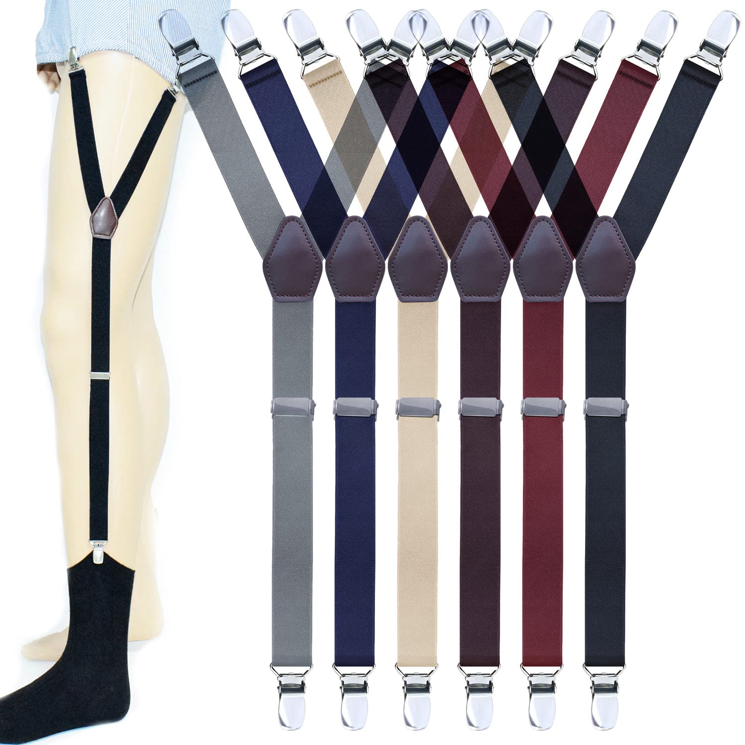 Men's Adjustable Elastic Y-Style Garter Straps - Non-Slip Socks Clamps for Formal Wear