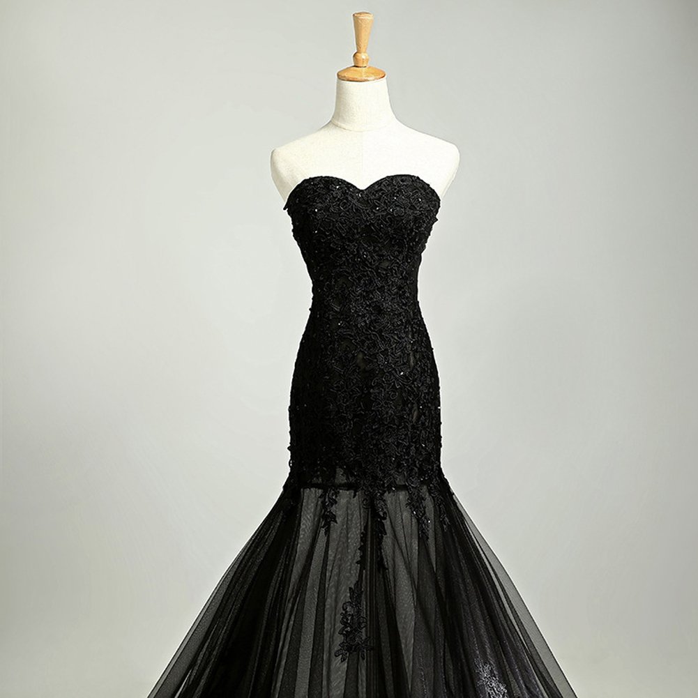 Kivary Sheer Black Tulle Lace Corset Back Formal Mermaid Prom Evening Dress for Women - Elegant Long Gown for Homecoming, Wedding Guest, Cocktail Party & Special Occasions