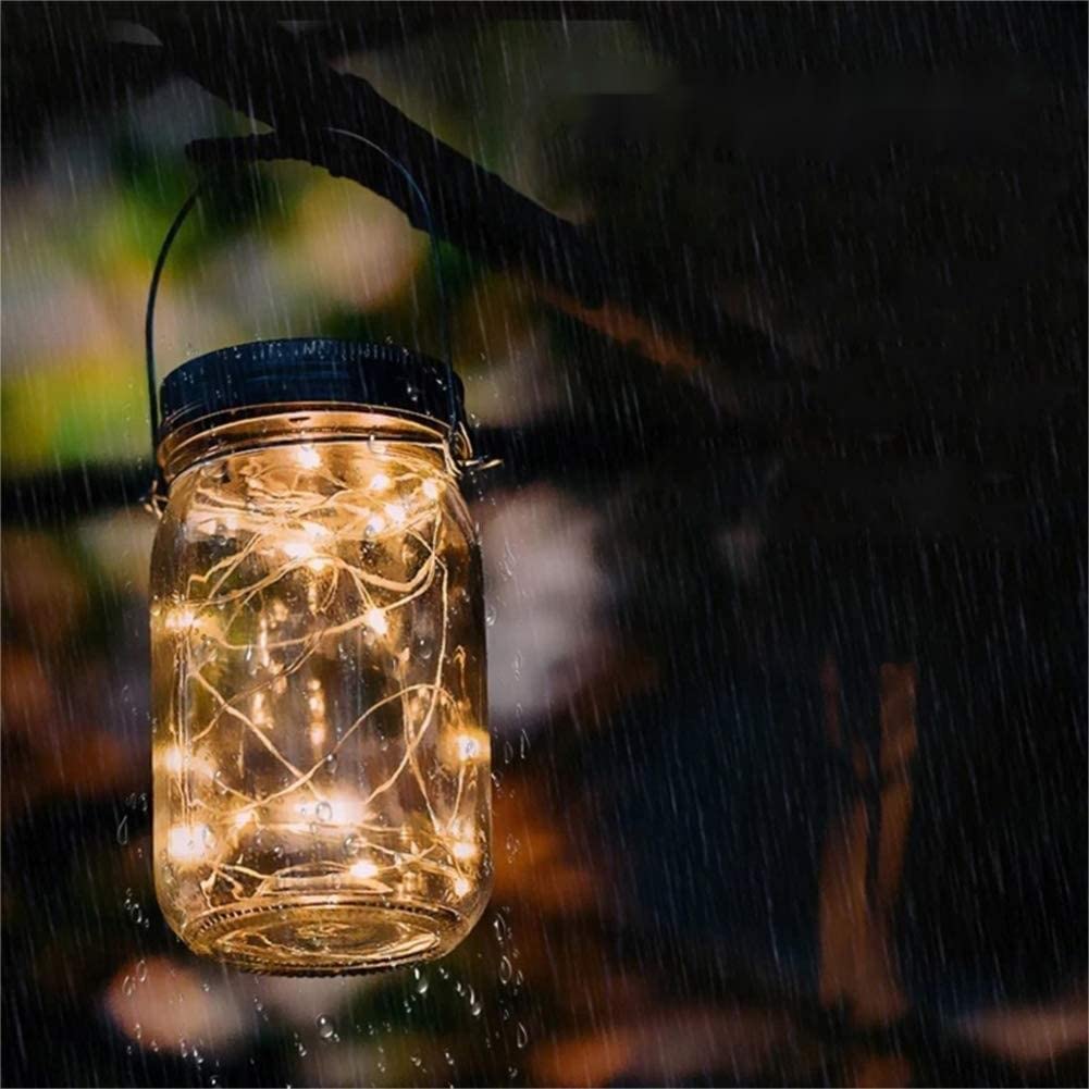 Solar Mason Jar Lights - 2 Pack Waterproof 20 LED Fairy String Lights with Jars & Hangers - Warm White Outdoor Decoration for Garden, Patio, Pathway, Wedding, Party & Christmas Decor