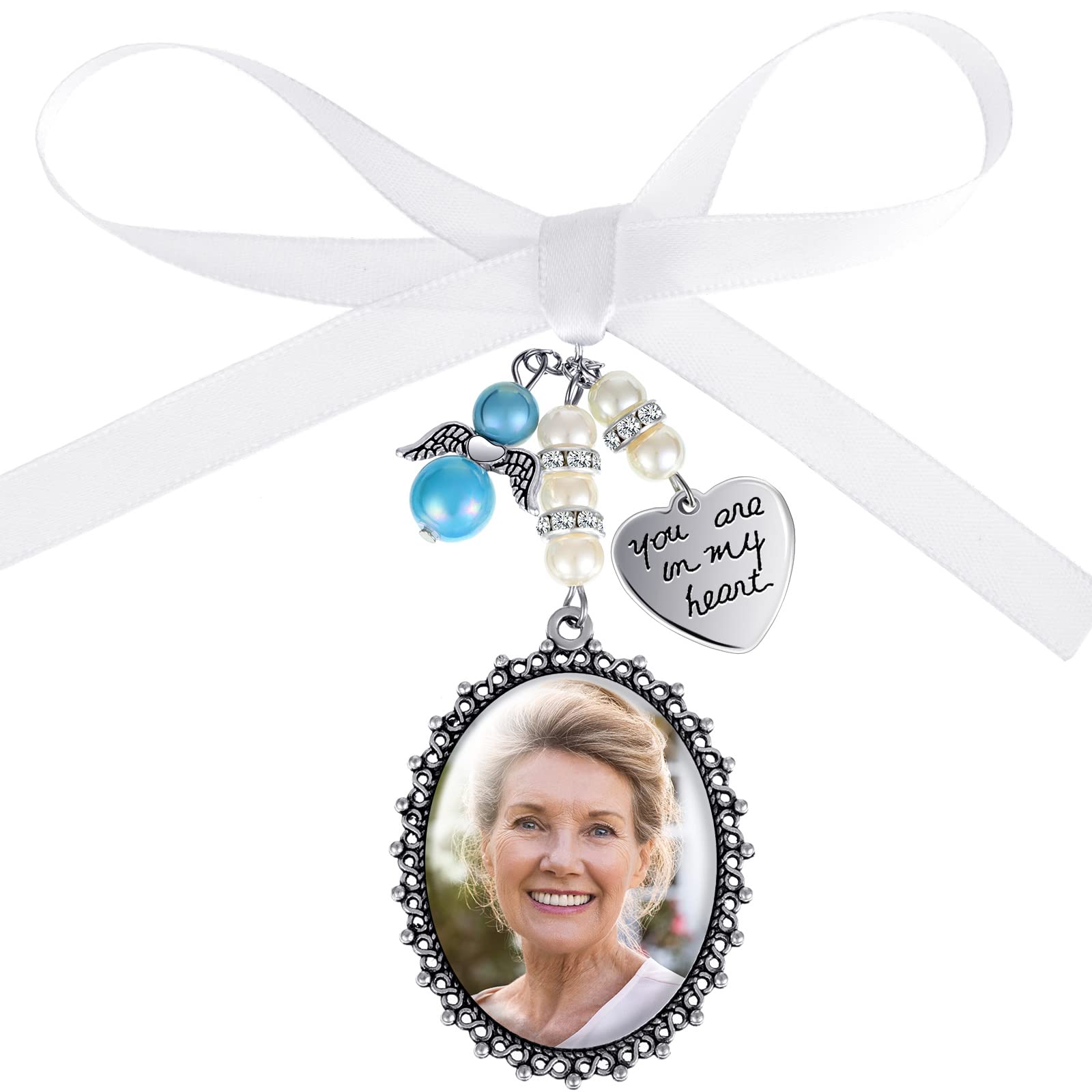 Hicarer Wedding Bouquet Photo Charms - Elegant Lacy Oval Bridal Keepsake for Memory Preservation | Perfect Bridal Party Gifts & Wedding Souvenirs | Ideal for Bouquet Decor, Photo Frames, and Anniversary Celebrations