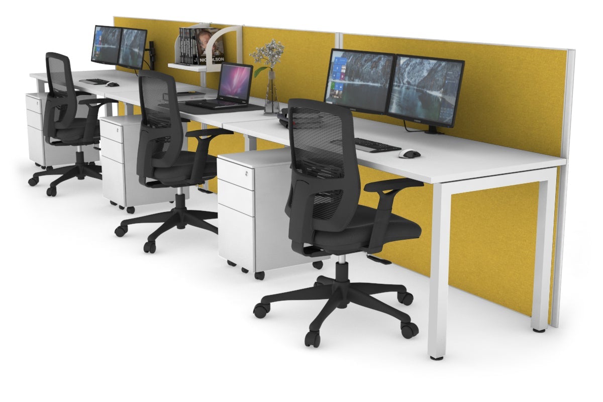 Horizon Quadro 3-Person Office Workstation with Square Legs - 1600L x 700W Dimensions - Perfect for Collaborative Workspaces & Modern Offices