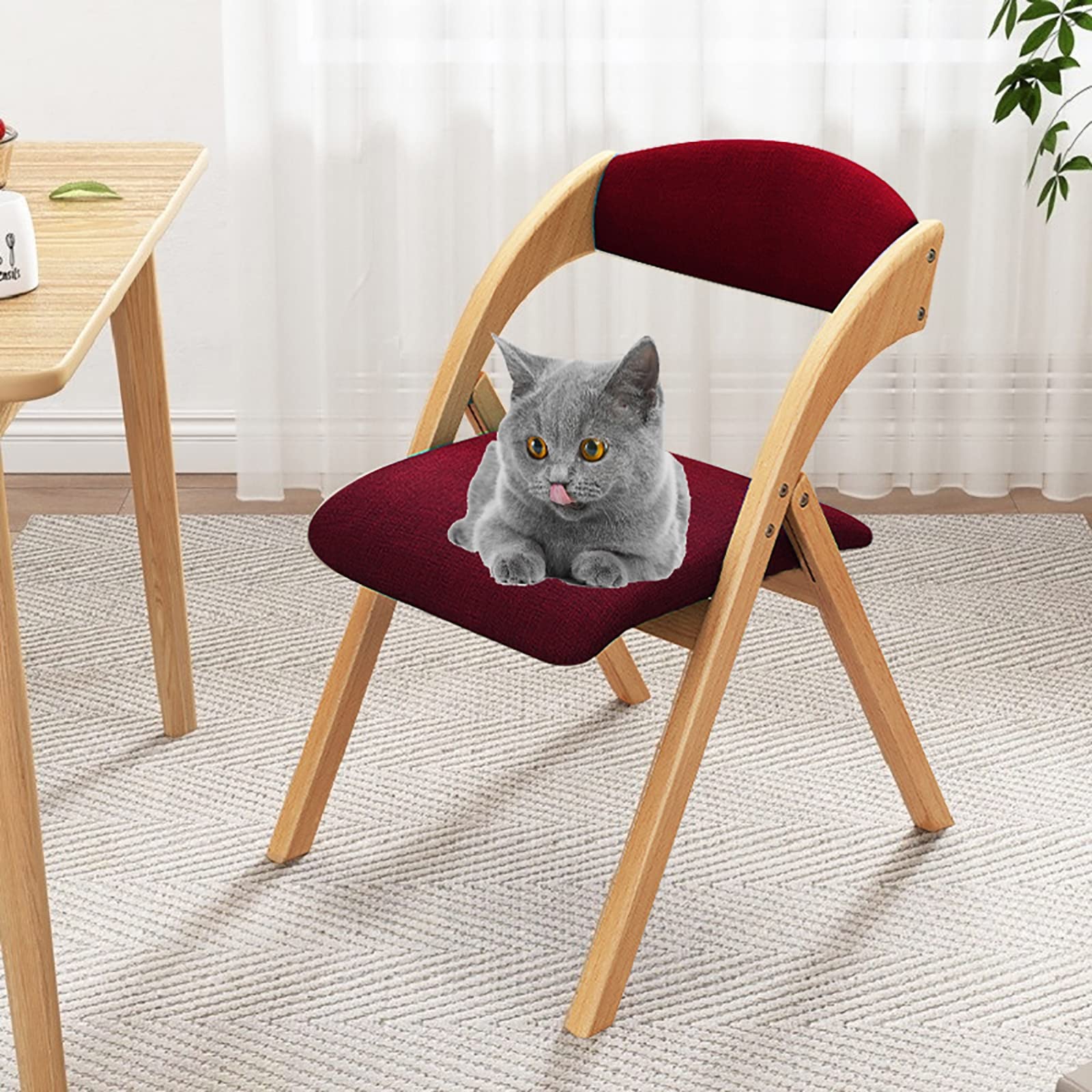 DSHOME 2-Pack Wooden Folding Chairs with Backrest - Modern Portable Upholstered Dining Chairs for Home, Office & Conference Use - Red (Perfect for Small Spaces, Outdoor Events & Extra Seating)