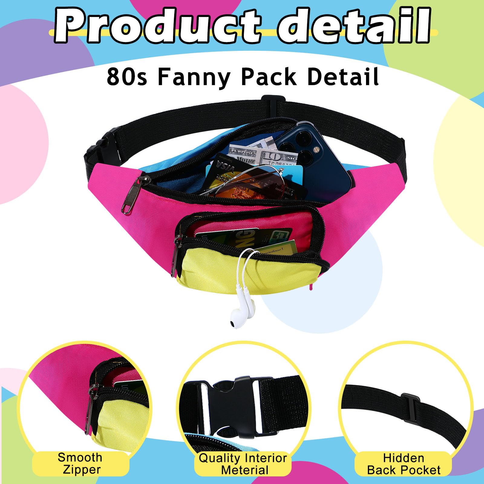 Xuniea 4-Piece 80s Workout Accessories Set for Women - Retro Fanny Pack, Neon Leg Warmers, Headband & Wristbands | 80s 90s Disco Party, Cosplay & Dance Costume Outfit