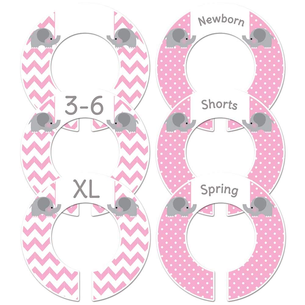 Pink Elephant Baby Girl Nursery Closet Size Dividers - 6 Pack for 1.5 Inch Rod | Newborn Closet Organization & Toddler Clothing Storage Solution
