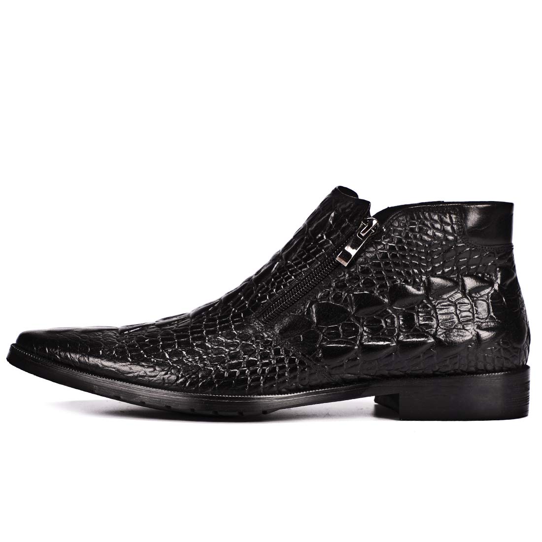 Santimon Men's Ankle Dress Boots - Patent Leather Formal Boots with Zipper, Black & Red - Perfect for Business, Office & Special Occasions