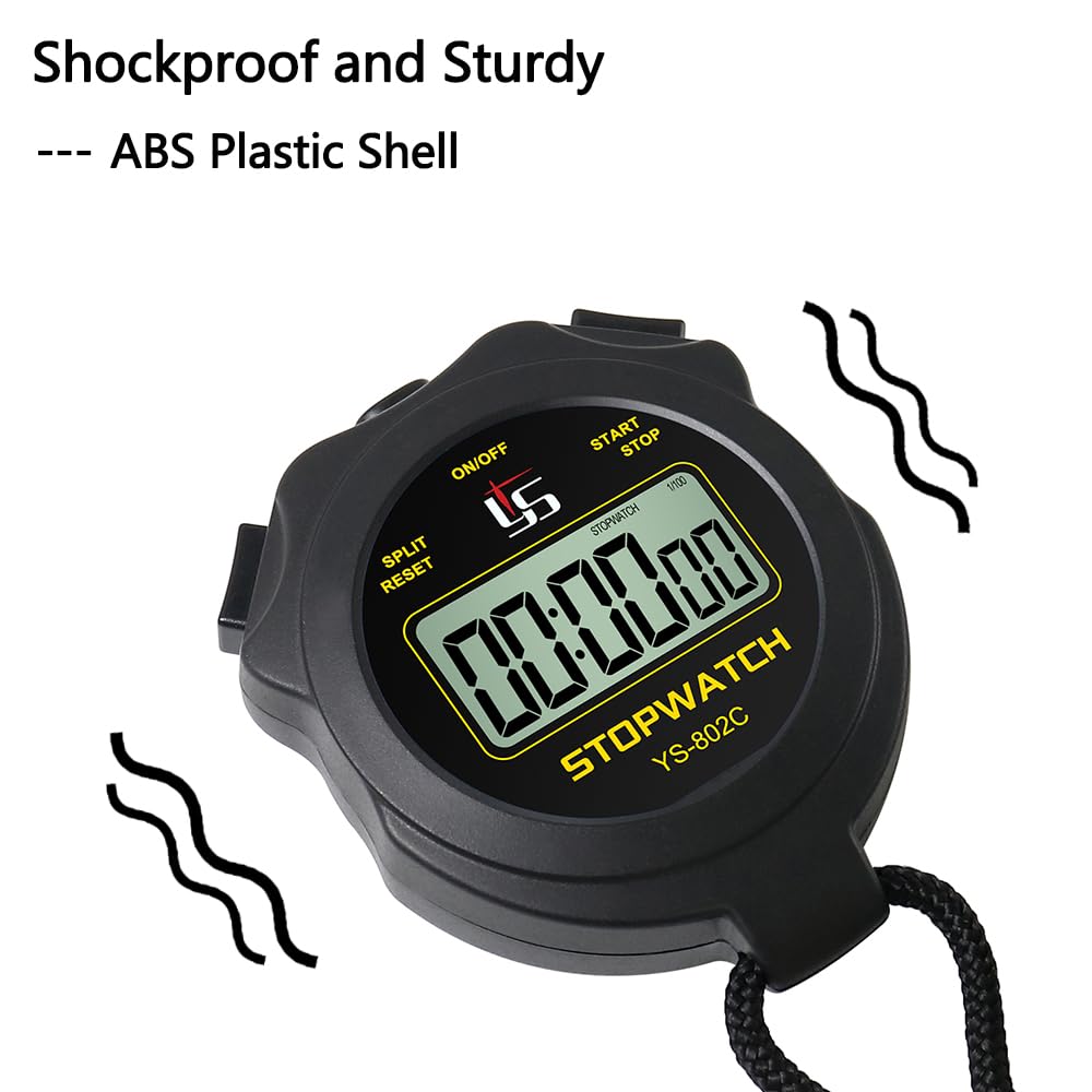 Digital Stopwatch Timer - Simple On/Off Operation, No Clock/Date/Countdown - Silent & Easy to Use - Basic Sports Stopwatch for Kids, Coaches, Running & Swimming (Yellow) - Perfect for Track Practice, Swim Meets & Youth Sports Training
