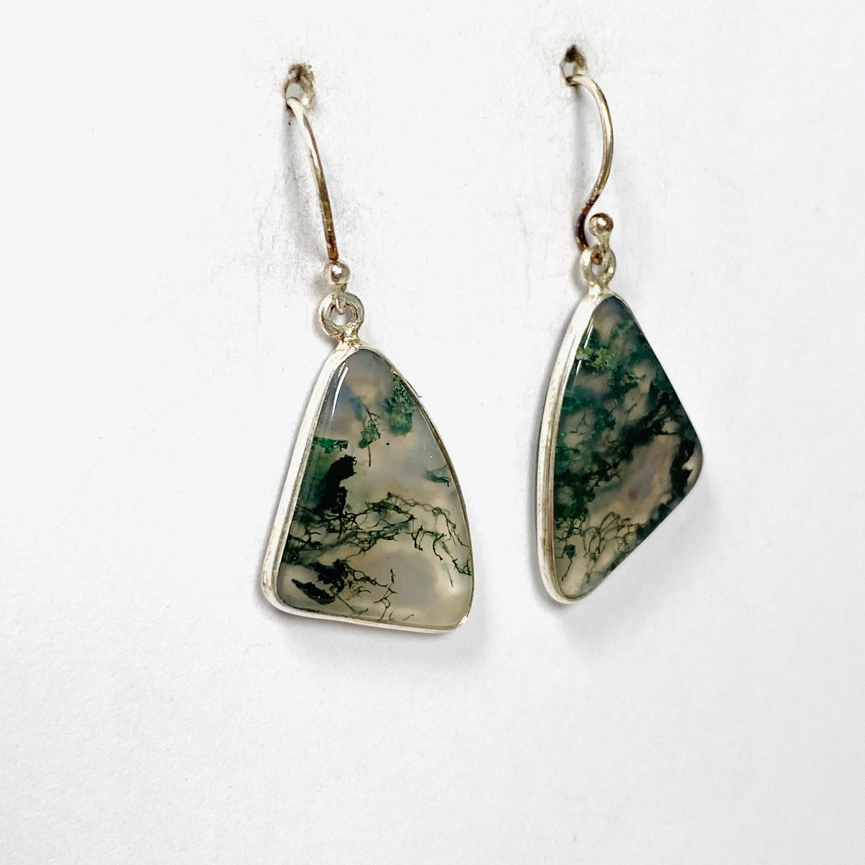 Natural Moss Agate Freeform Earrings KEGJ1311 - Handmade Boho Jewelry for Women, Unique Dangle Earrings for Everyday Wear & Special Occasions