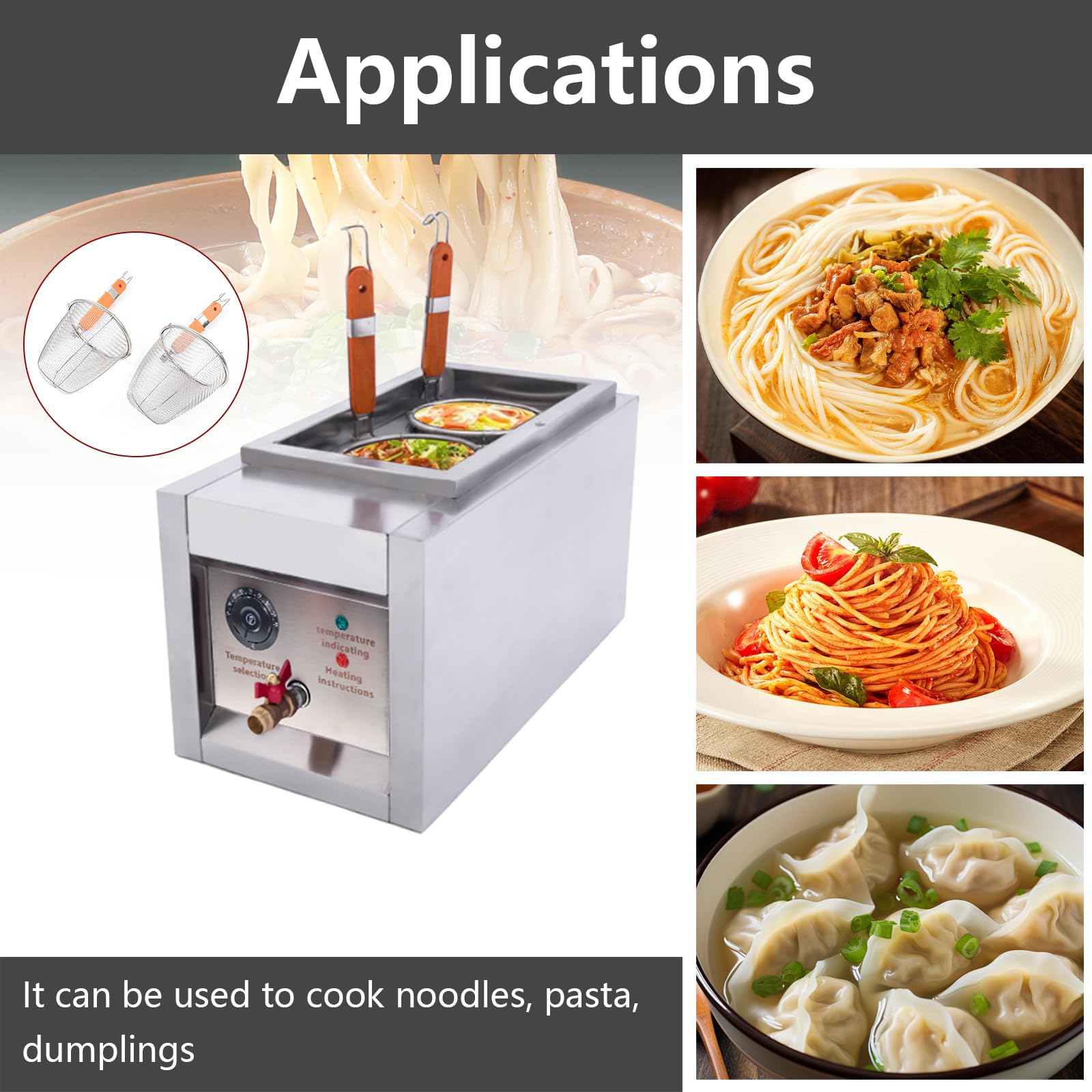 Commercial Electric Pasta Cooker - 2 Hole Stainless Steel Noodles Boiler with Precise Temperature Control | High Efficiency Table Top Pasta Maker for Restaurants, Buffets & Food Stands | Perfect for Italian Cuisine, Ramen Shops & Catering Services
