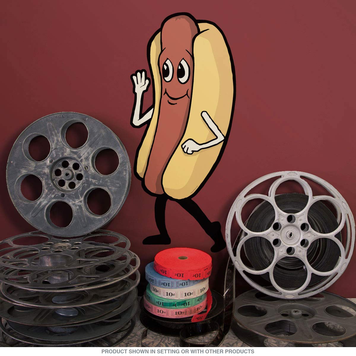 Funny Hot Dog Dancing Movie Snacks Decal - Vinyl Sticker for Home Theater Decor, Man Cave, Game Room & Movie Night Accessories