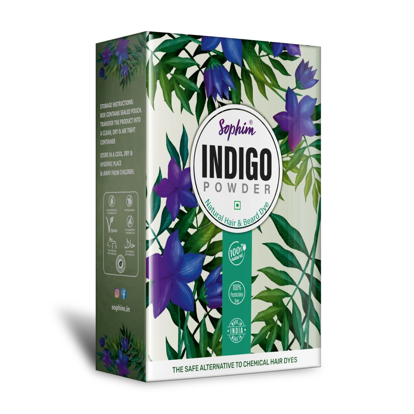 Sophim Natural Indigo Powder for Hair & Beard Dye - 250g | Organic Herbal Coloring | DIY Gray Coverage | Perfect for Home Hair Coloring & Beard Styling