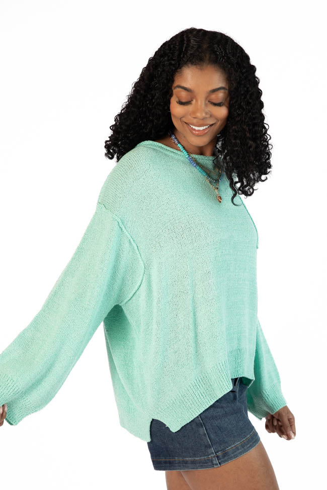 Tell Me Everything Aqua Oversized Pocketed Lightweight Sweater for Women | Cozy Pullover with Pockets | Perfect for Fall & Winter Layering, Casual Outfits and Lounge Wear