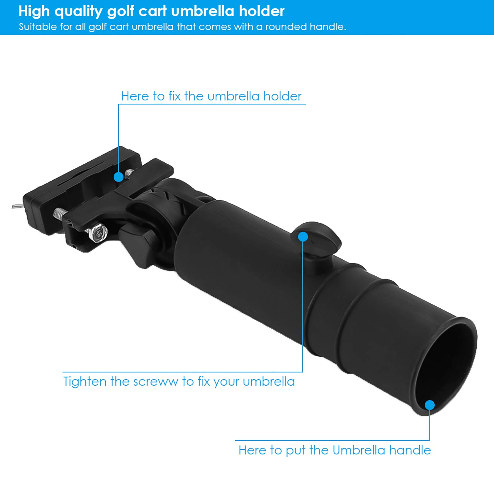 OhhGo Universal Golf Cart Umbrella Holder - Adjustable Black Golf Trolley Umbrella Stand for Golf Cart Handles | Perfect for Rainy Days & Sunny Golfing