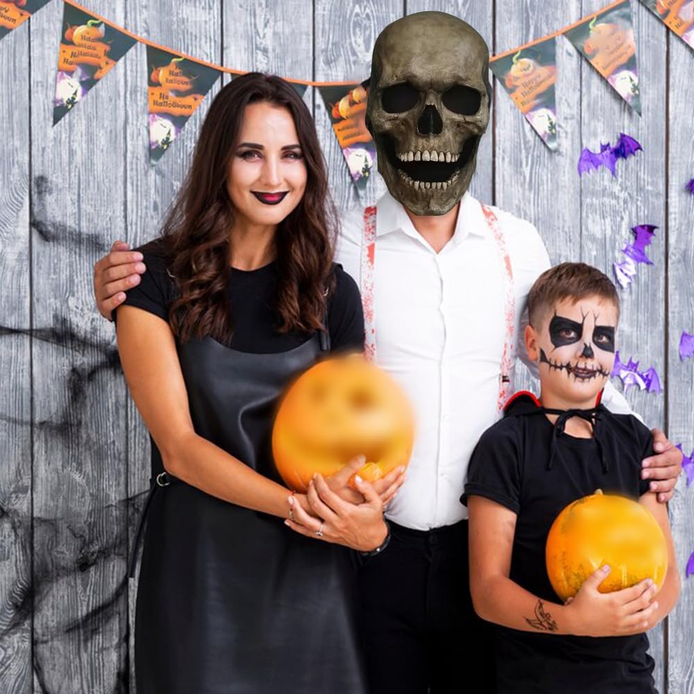 2024 New Full Head Skull Mask with Movable Jaw - Scary Halloween Mask for Costume Parties & Decorations (Grey) | Perfect for Halloween, Cosplay, Horror Events & Themed Parties