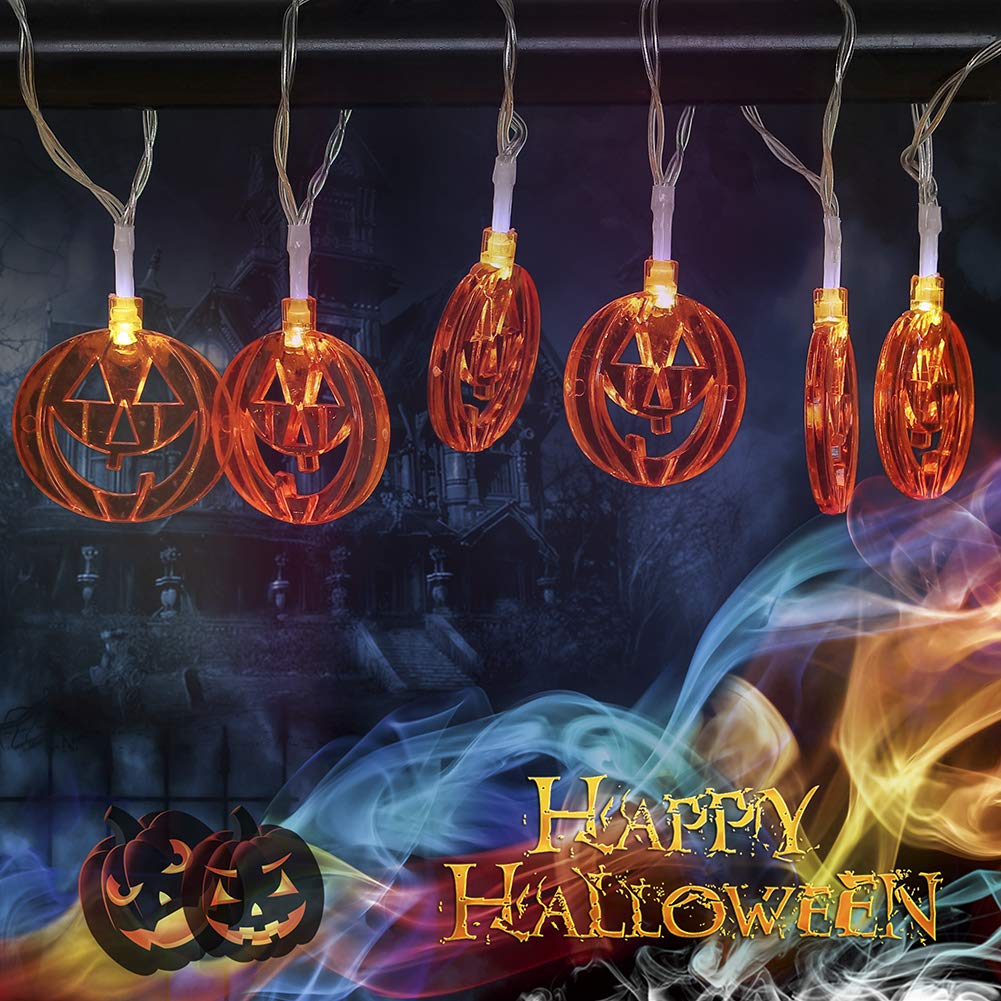 Halloween String Lights - Pumpkin, Bat & Ghost Decorations - 3x20 LED Lights - 10ft Battery Operated for Indoor & Outdoor Use - Perfect for Party, Yard & Home Decor