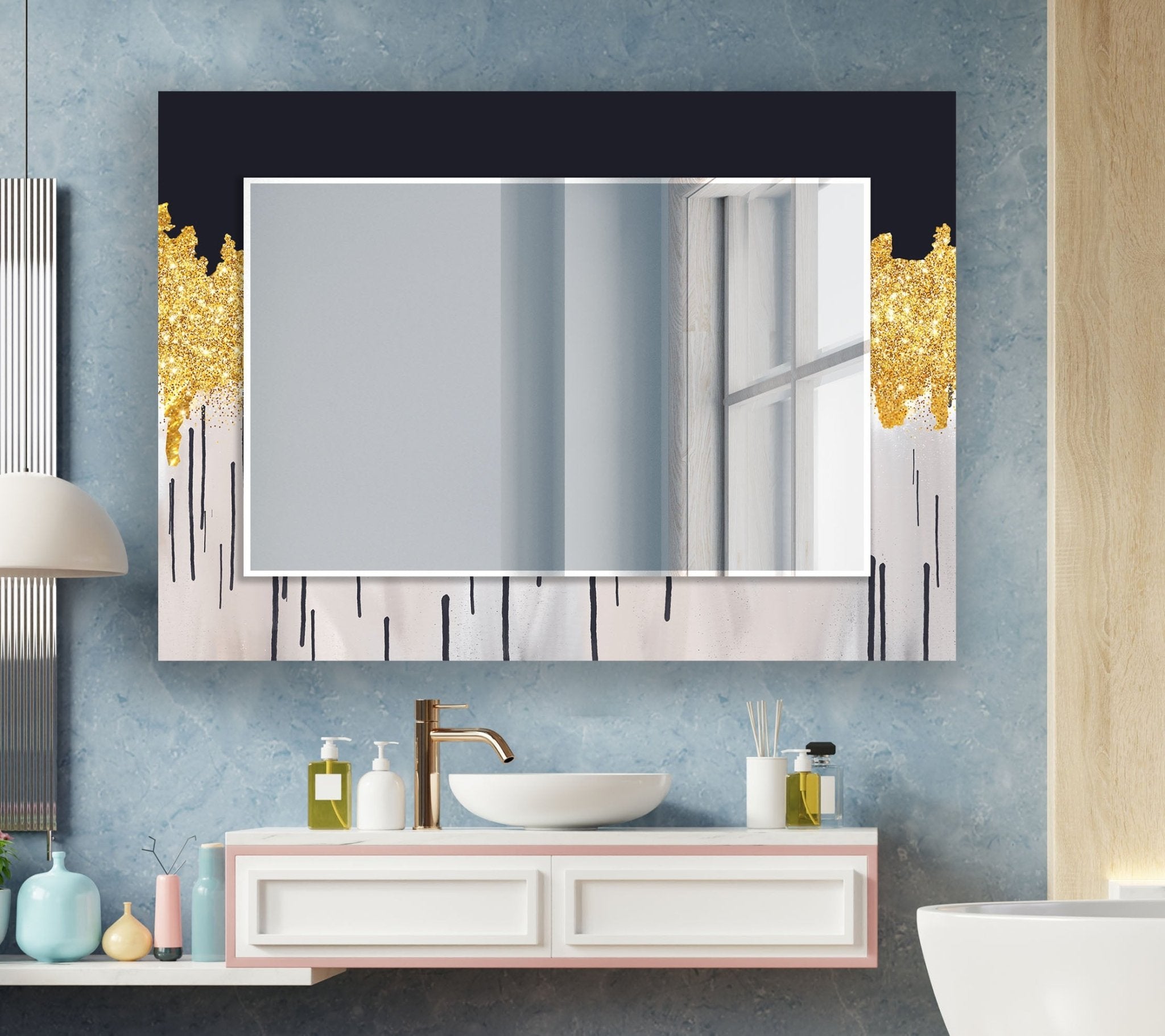 Abstract Gold Accent Wall Mirror - Elegant Home Decor for Living Room, Bedroom & Entryway