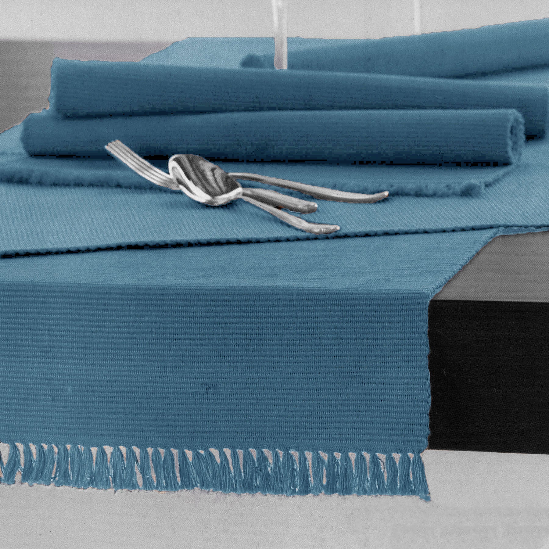 100% Cotton Ribbed Table Runner - Dusk Blue 45