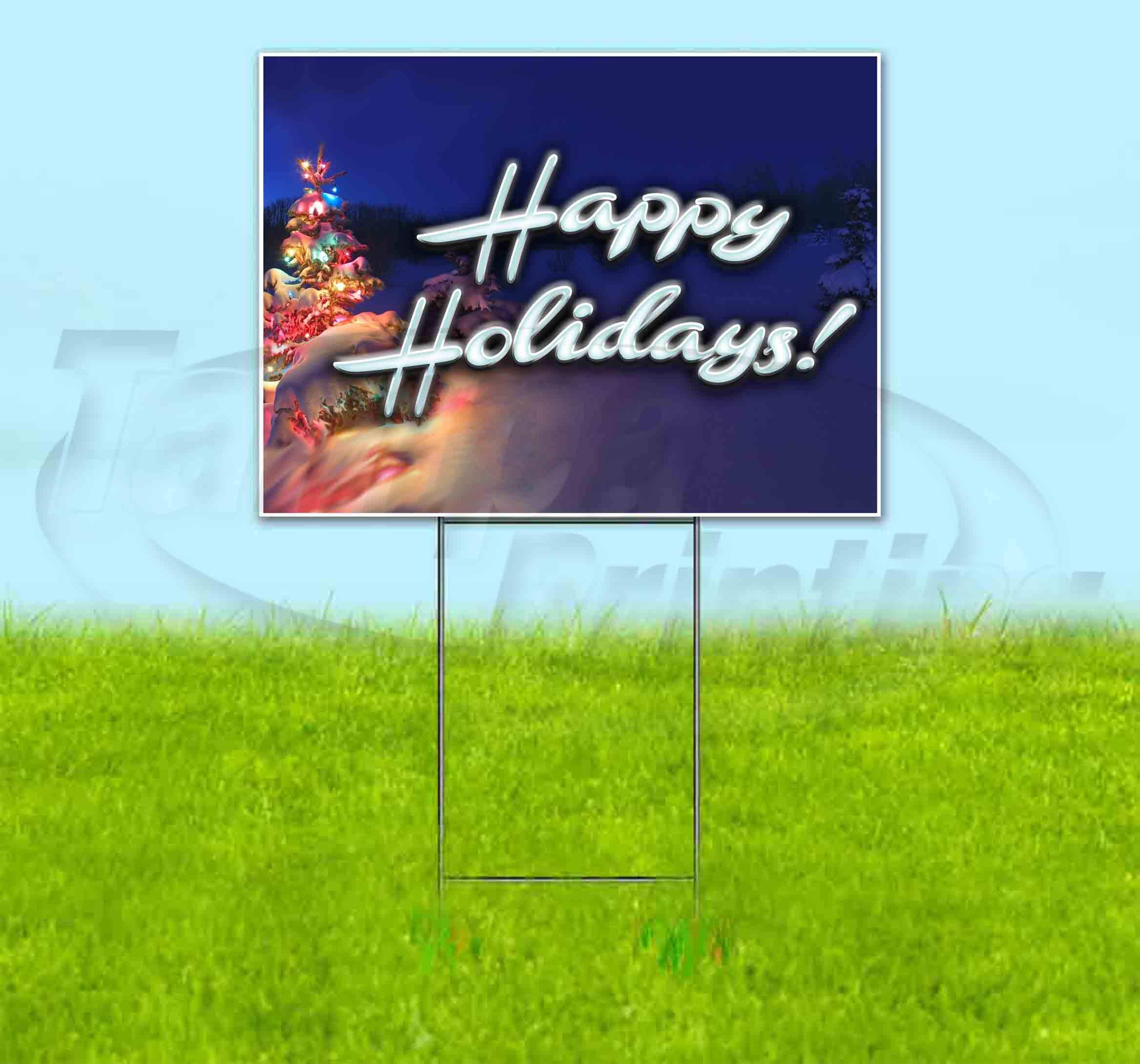 Happy Holidays V2 18x24 Inch Yard Sign with Metal Step Stake - Bulk Discounts & Multi-Packs for Christmas Decorations - Perfect for Front Lawn, Garden, and Holiday Displays