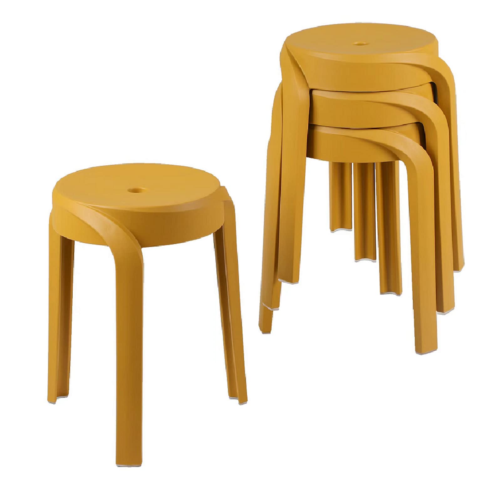 17.7 Inch Modern Plastic Stackable Stools (Set of 4) - Round Whirl Design Waterproof Chairs for Indoor & Outdoor Use - Perfect for Home, Office, Classroom, Shower, Patio, and Garden Seating (Yellow)
