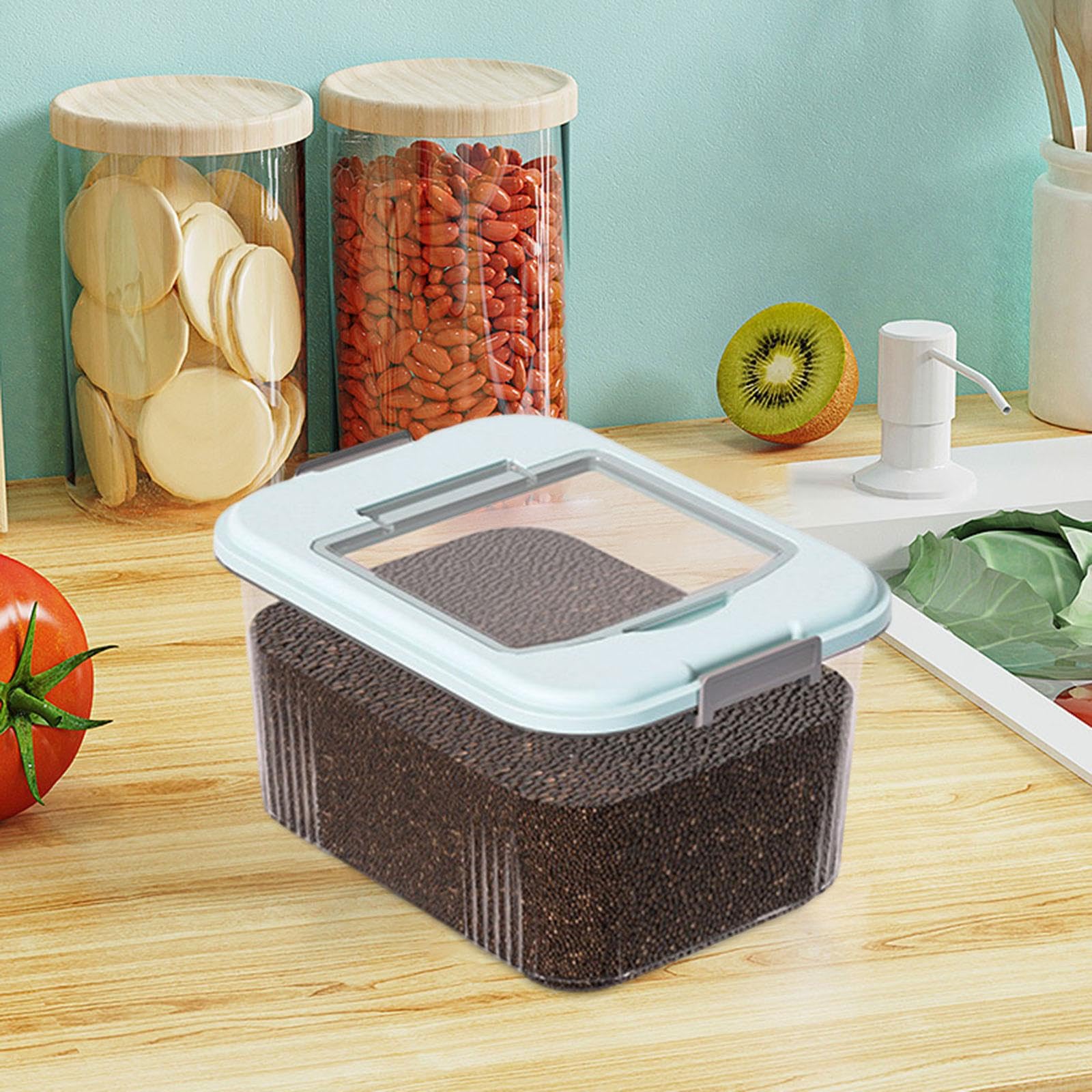 Fenteer 7.5KG Airtight Rice Storage Container with Measuring Cup - Large Food-Grade Grain Bin for Rice, Nuts, Flour & Dry Goods | Kitchen Pantry Organization & Bulk Food Storage (Blue)