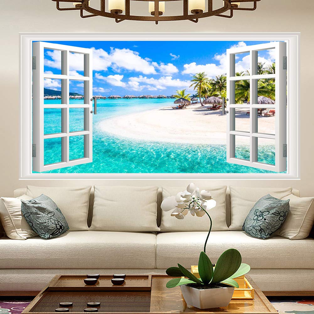 ZENDA 3D Blue Sea Beach Wall Art - Ocean Wave Canvas Painting for Living Room Decor - Framed & Ready to Hang - Perfect for Coastal, Nautical & Beach House Themes