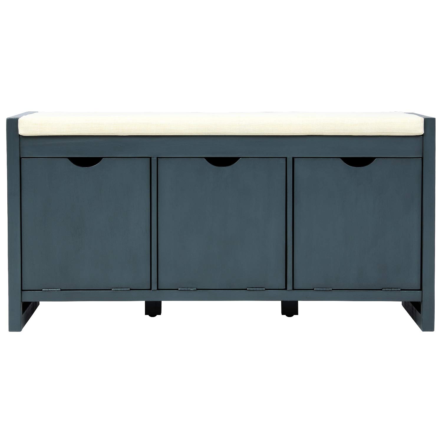 Bazhshxu Entryway Storage Bench with Removable Cushion & 3 Flip-Lock Cubbies - Shoe Rack Organizer for Living Room, Hallway (Antique Navy) - Perfect for Small Space Organization & Shoe Storage