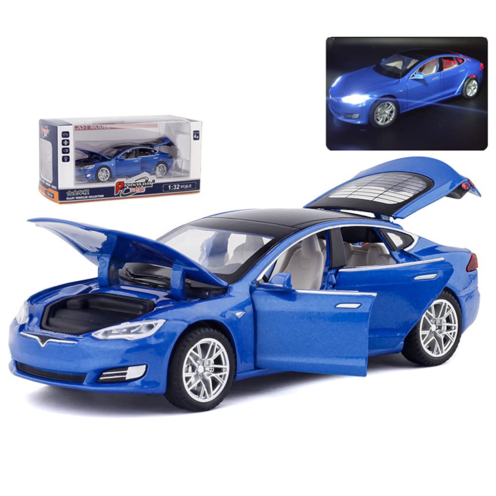 1:32 Scale Diecast Tesla Model S Alloy Toy Car with Pull Back Action, Lights & Sound - Mini Collectible Vehicle for Kids Ages 3+ | Birthday Gift, Playtime Fun, Car Collection Display