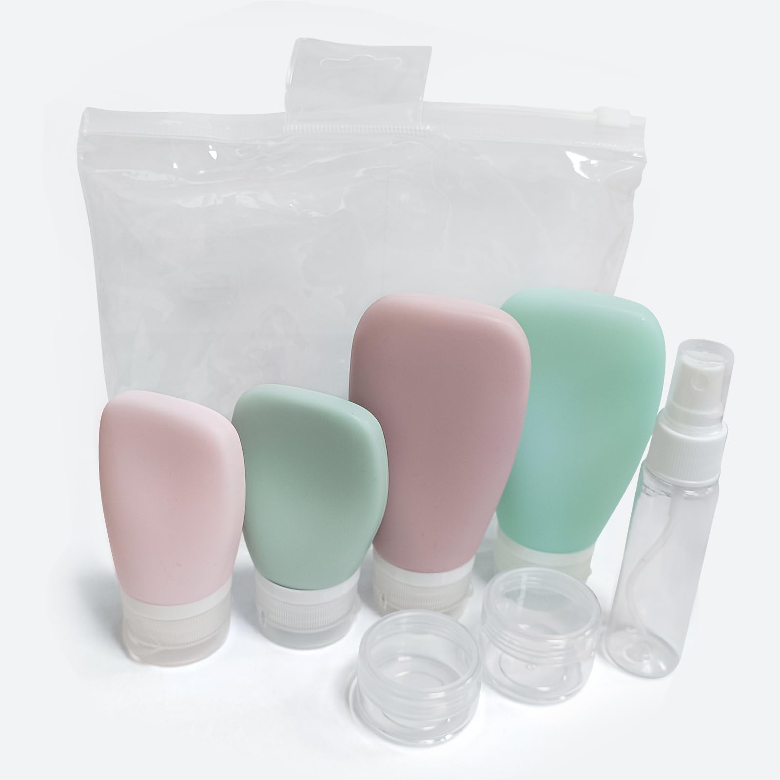 7-Pack Leak Proof Silicone Travel Bottles Set for Toiletries - Portable & TSA Approved (Pink + Green) - Perfect for Air Travel, Camping & Gym Essentials