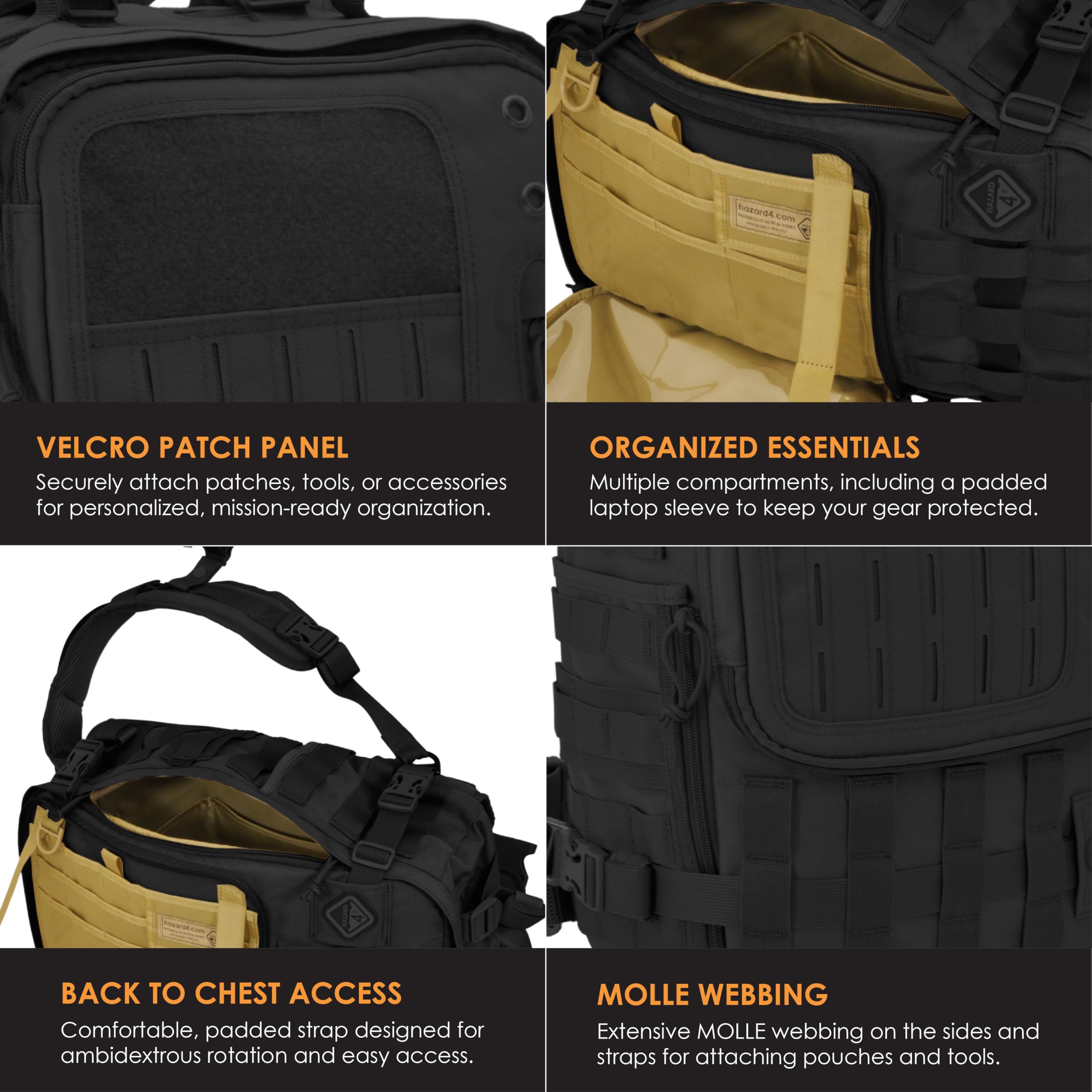 HAZARD 4 Second Front™ Rotatable Tactical Backpack - Durable Military Style MOLLE Compatible EDC Pack for Outdoor, Hiking & Travel - Perfect for Adventure, Camping & Everyday Carry