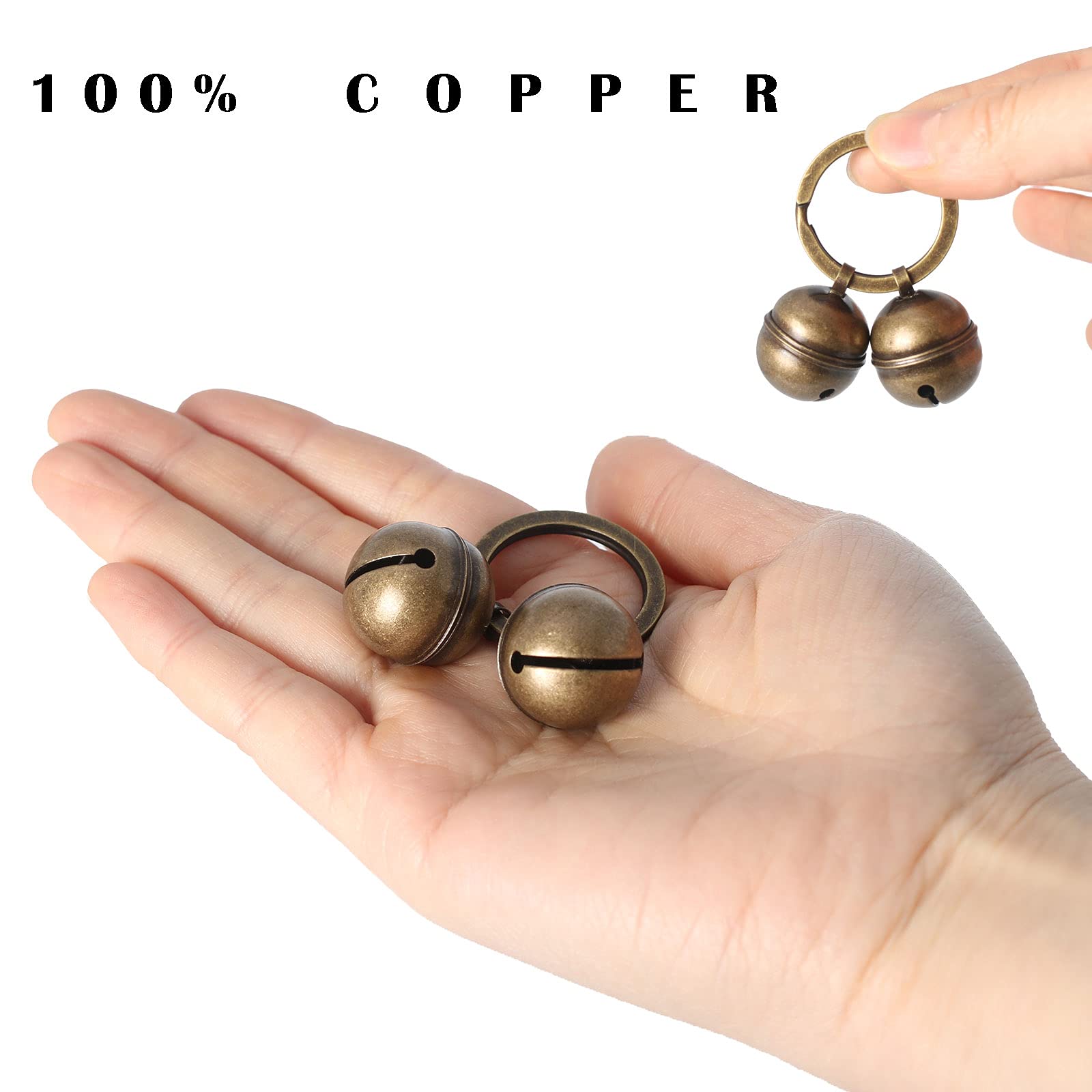 Pure Copper Bells for Dog & Cat Collars with Snap Clips - Rustproof, Clear Sound Pet Safety Bell - Save Birds & Wildlife - Perfect for Outdoor Walks, Hiking & Tracking Pets