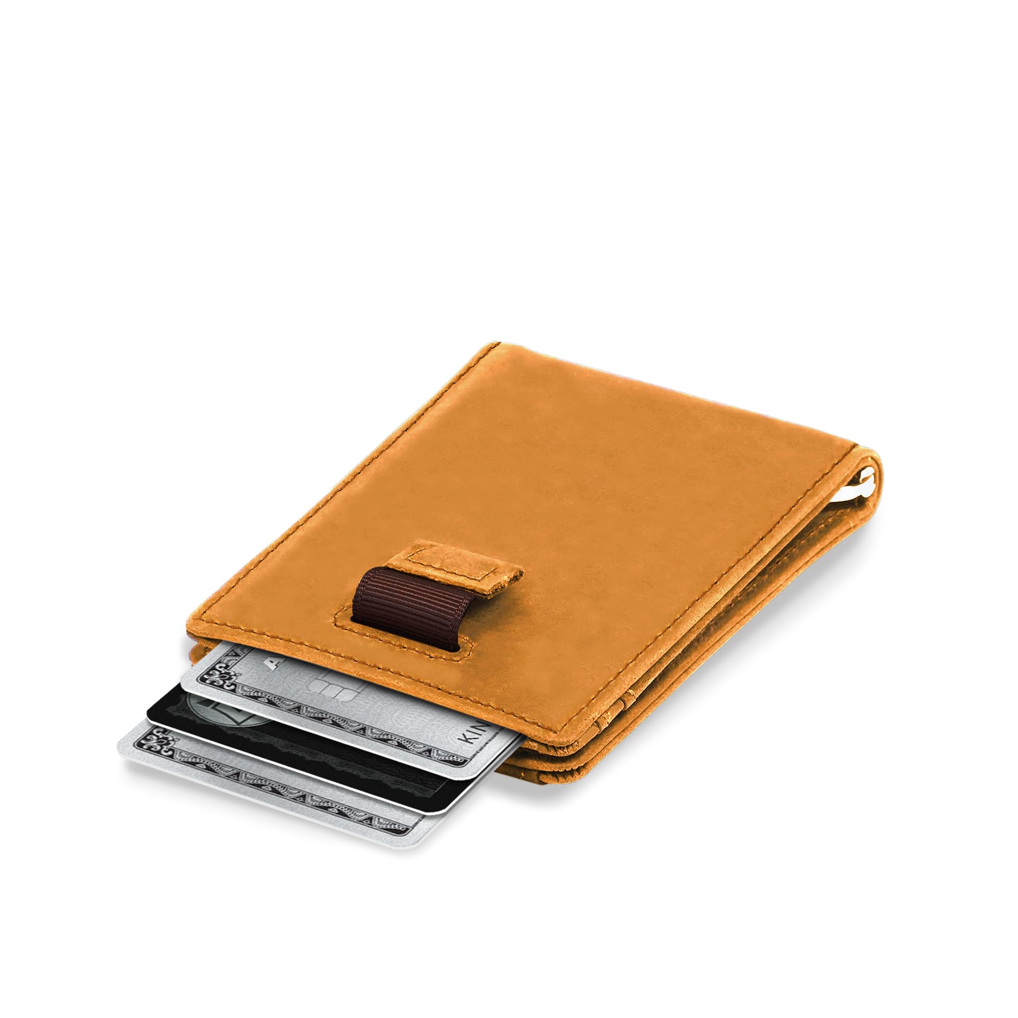 Kings Loot Men's Slim RFID Blocking Leather Money Clip Wallet - Minimalist Front Pocket Bifold Holds 12 Cards | Stylish Compact Design in Buckskin | Perfect for Travel, Business & Everyday Carry