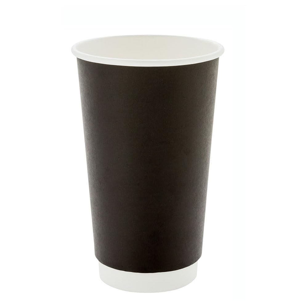 16oz Disposable Double Wall Coffee Cups (500 Pack) - Insulated Hot Cups for Coffee, Tea, Hot Chocolate - Rippled Black Paper Design - Lids Sold Separately - Perfect for Cafes, Offices & Home Use