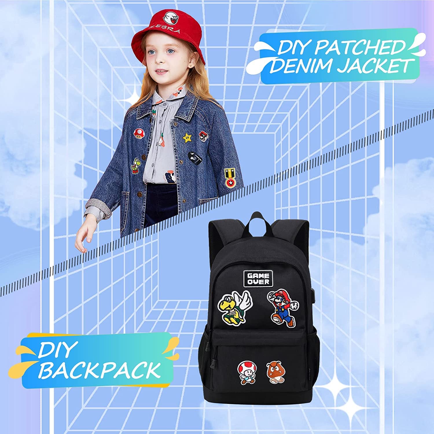 16 Pieces Embroidered Iron On & Sew On Patches - Cute Cartoon Anime Fabric Repair Patches for Clothes, Jeans, Jackets, Hats & Backpacks - Perfect for DIY Fashion, Costumes & Personalizing Kids/Adult Apparel