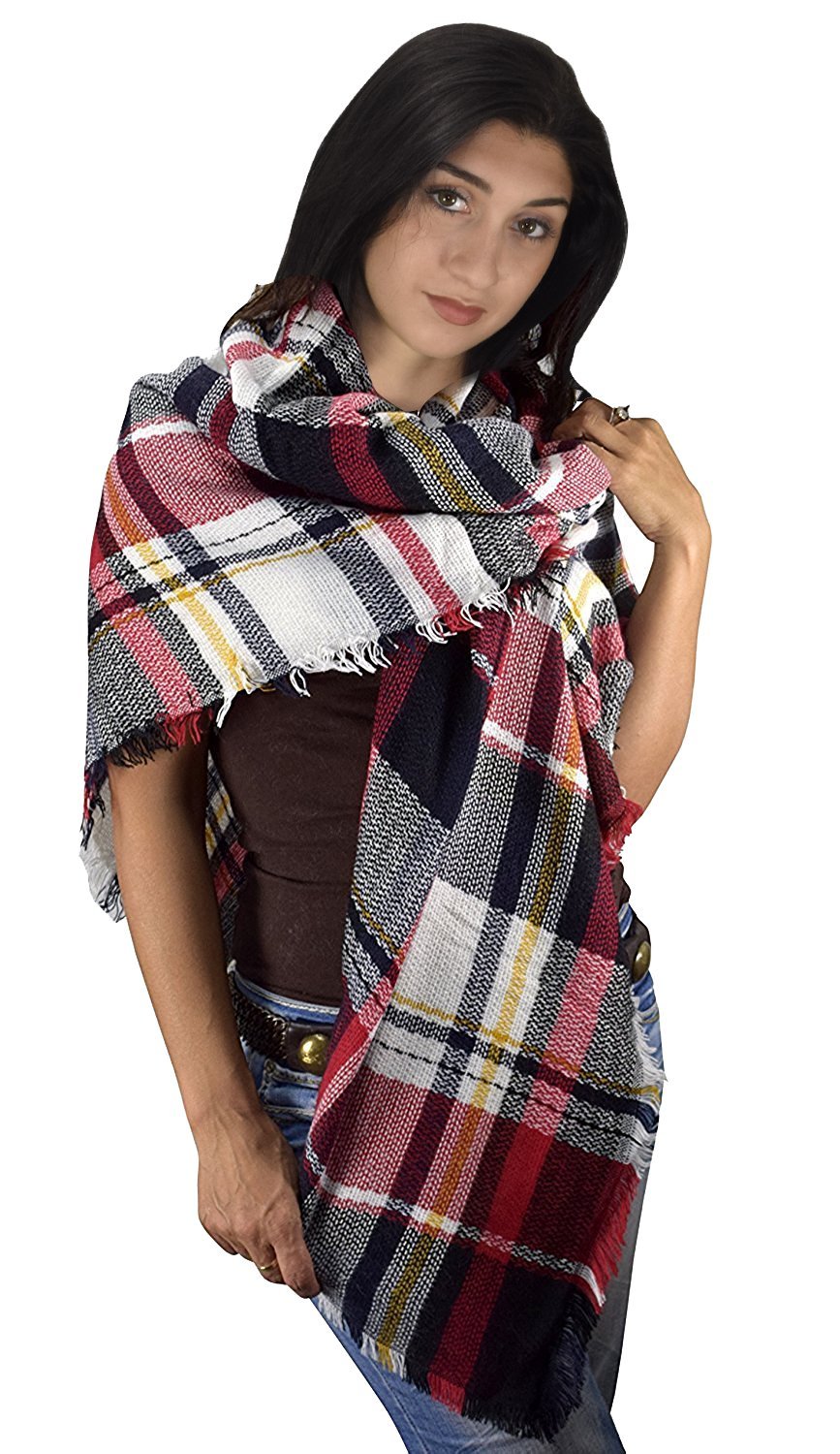 Yellow Black Multicolor Tartan Plaid Oversized Blanket Scarf - Warm Winter Shawl Wrap & Poncho for Women - Perfect for Outdoor Activities, Travel and Cozy Home Use