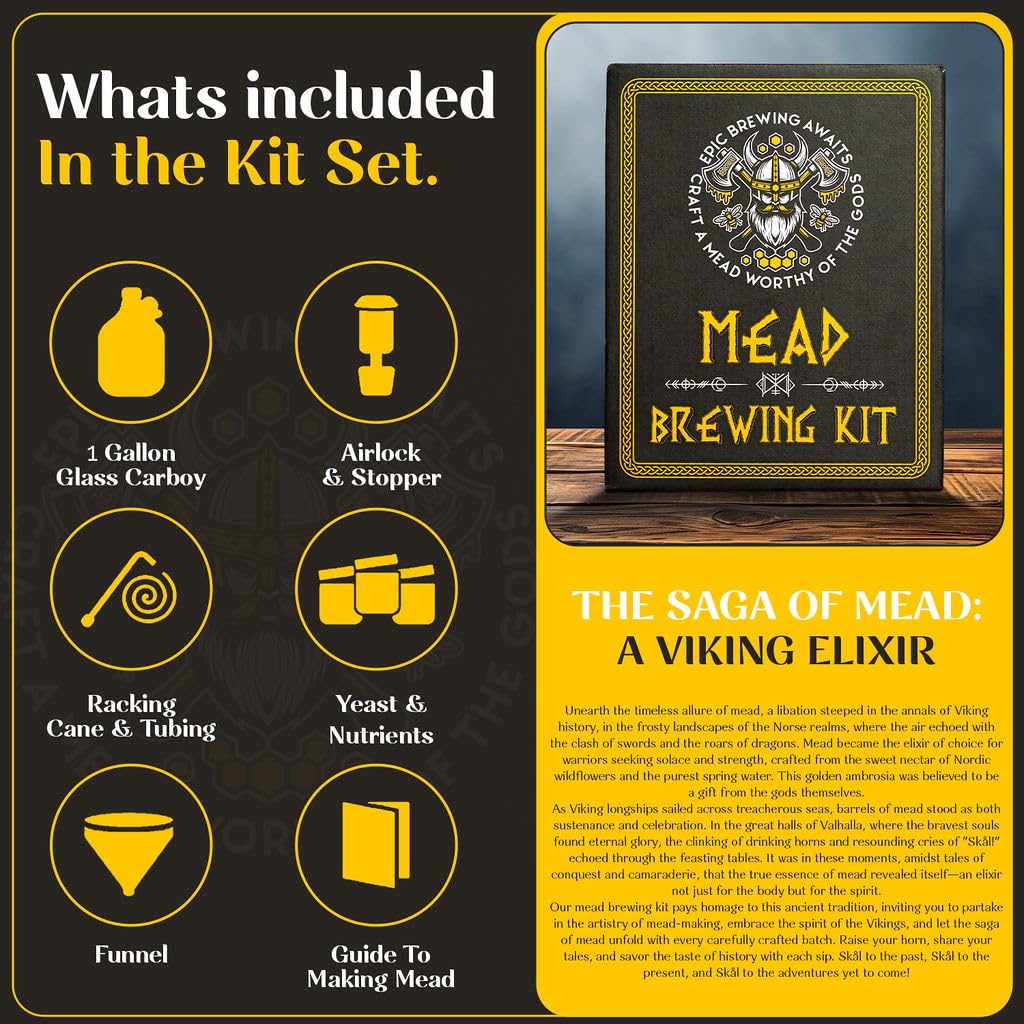 Viking Inspired 1 Gallon Honey Wine Brewing Kit - Reusable Mead Making Starter Set for Home Brewing | Perfect for DIY Enthusiasts & Medieval-Themed Parties