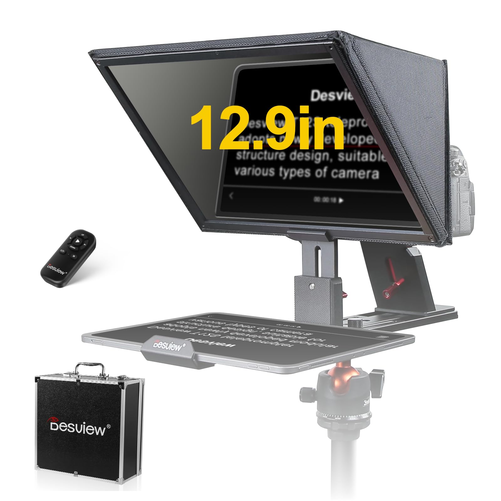 Desview T12S 12.9 Inch Aluminum Alloy Teleprompter with Remote Control - Compatible with iPad, Tablet & Camera | Easy Assembly & Portable Carry Case Included | Perfect for Video Production, Live Streaming & YouTube Content Creation