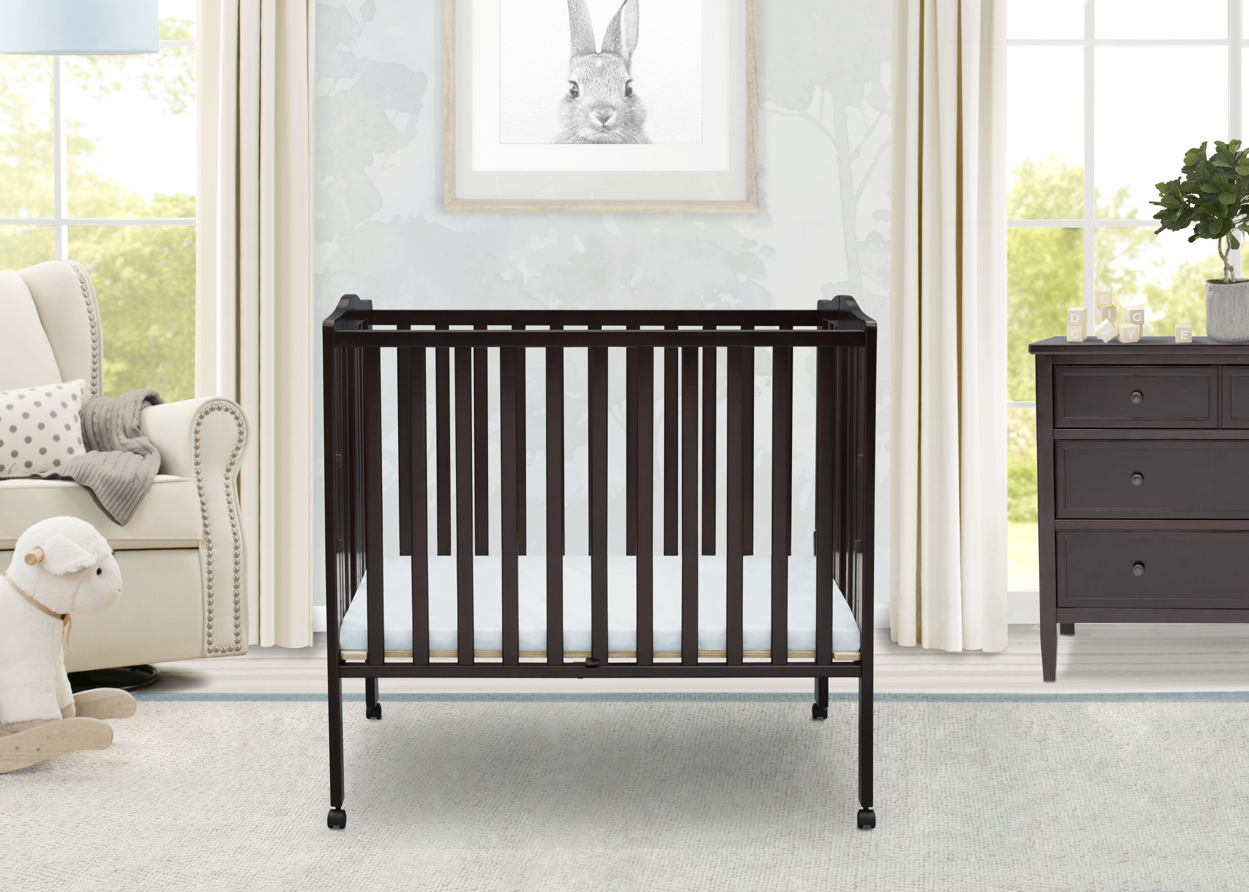 Portable Folding Mini Baby Crib with 1.5 Inch Mattress - Lightweight Travel Crib for Home, Nursery & On-The-Go