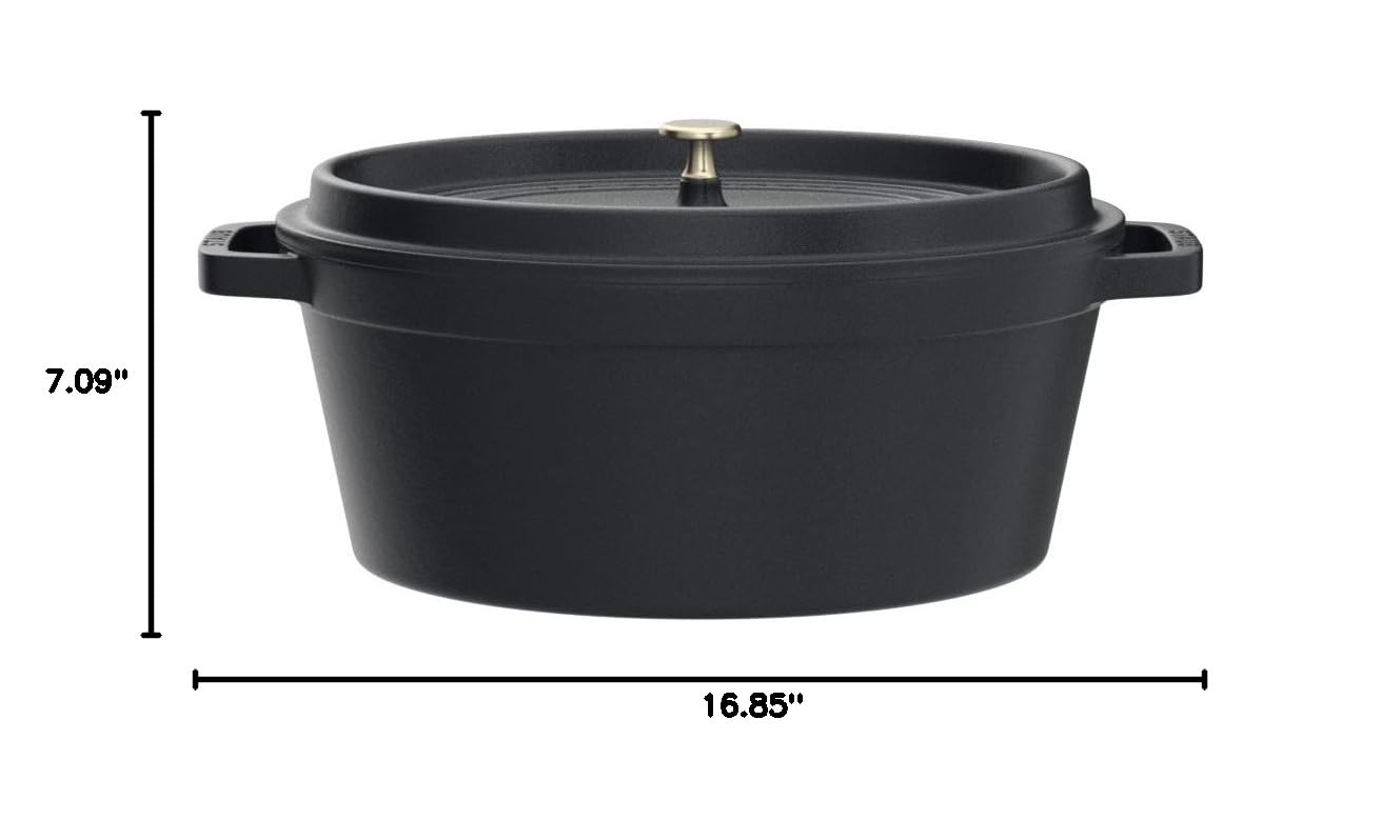 Staub 37cm Cast Iron Dutch Oven - Enameled Black Cocotte for Stovetop, Oven & Grill - Perfect for Braising, Stewing & Baking - Heavy Duty Cookware for Home Chefs