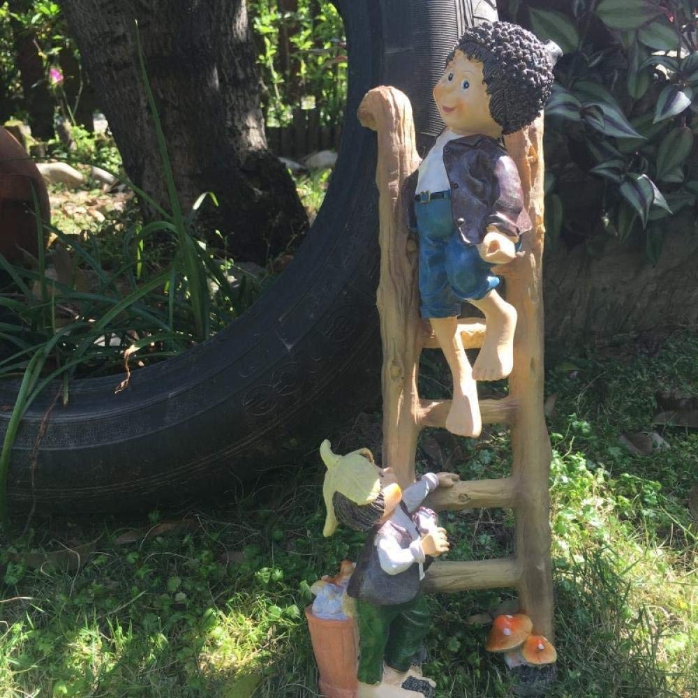 Resin Climbing Ladder Boy Statue - Handcrafted Garden Sculpture for Villa, Terrace, Mall & Window Decor - Perfect Outdoor & Indoor Decoration for Home, Office & Commercial Spaces