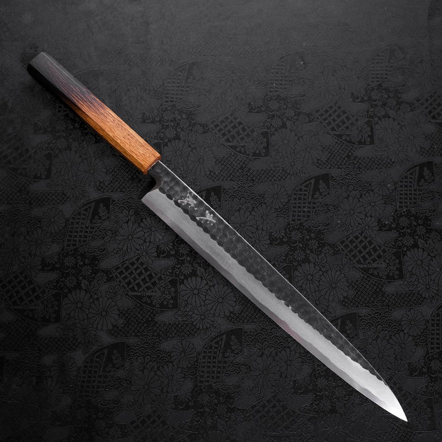 Premium Yanagiba Sushi Knife - Blue Steel #2 Kurouchi Tsuchime Finish with Urushi Handle - 300mm Japanese Chef Knife for Sashimi, Sushi Preparation & Professional Kitchen Use