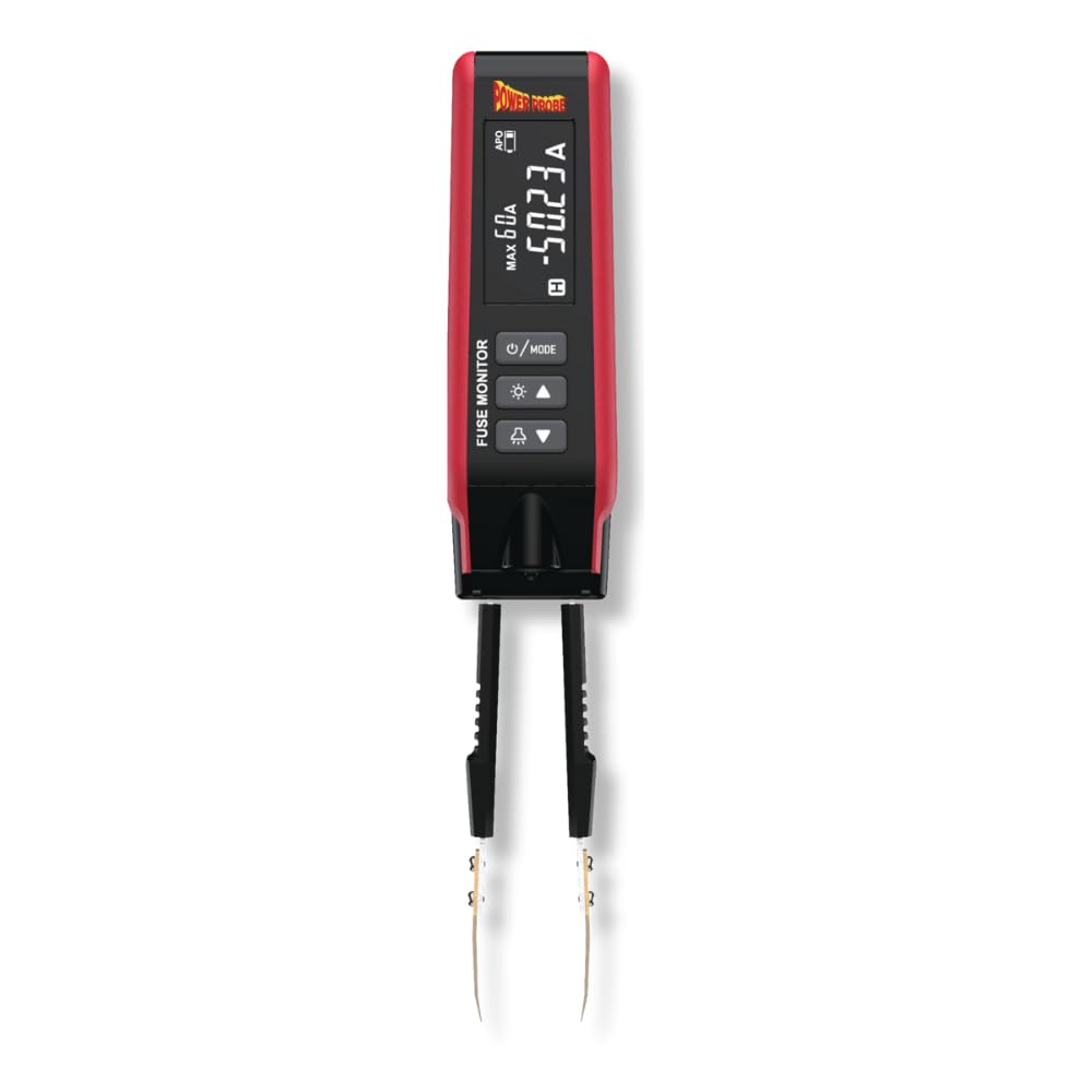 Power Probe PPFUSE Fuse Monitor - Circuit Tester for Mini, Maxi & ATC Fuses with Live Current Readings Up to 80A - Replaceable Tips & Built-in Flashlight for Automotive Electrical Diagnostics & Emergency Repairs