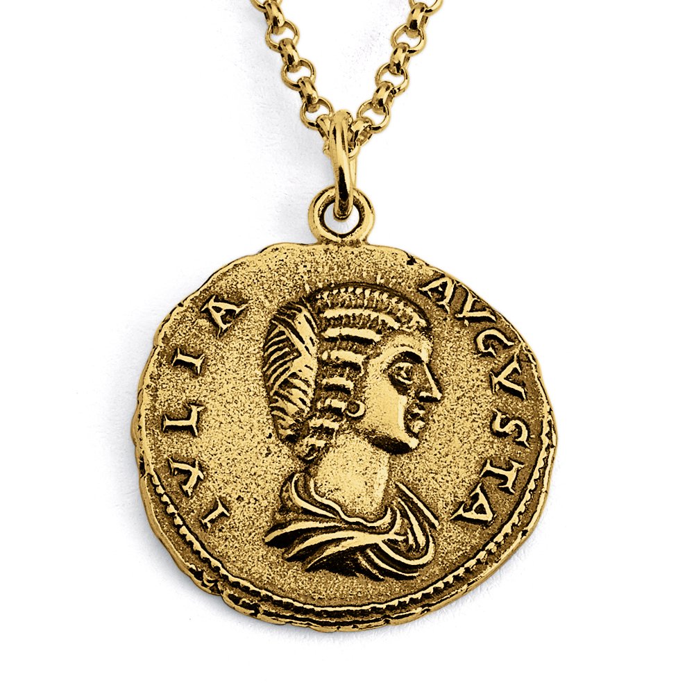 Gold Plated Silver Necklace - Julia Domna Empress of Rome Replica Coin Pendant | Ancient Roman Jewelry for Women | Perfect for Historical Reenactments, Costume Parties & Unique Gifts