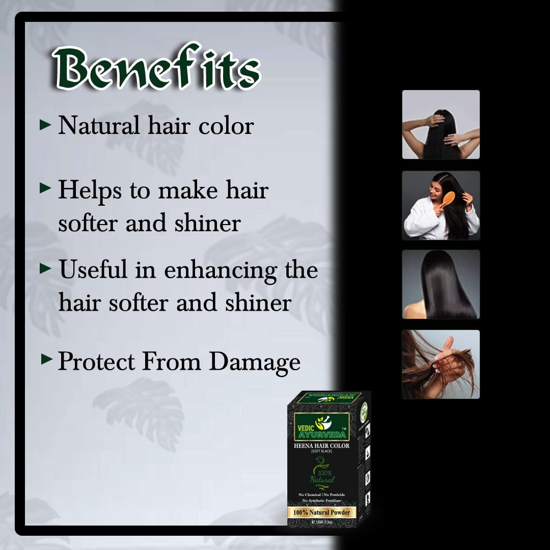 VEDICAYURVEDA 100% Natural Henna Hair Dye - Soft Black (100g) for Men & Women | Chemical-Free Herbal Hair Color for Gray Coverage & Conditioning | Perfect for Home Use & Salon Styling